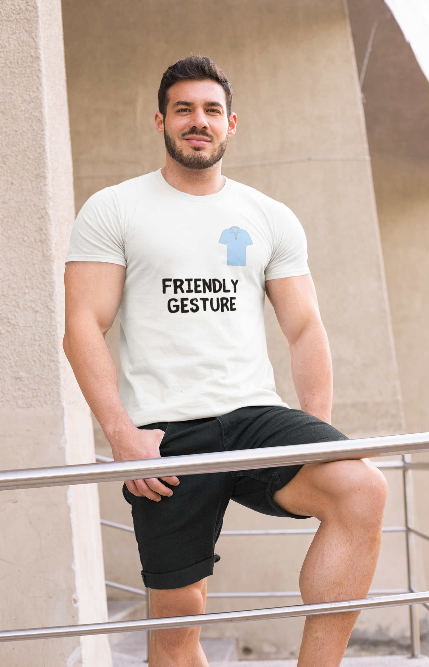 DUDE - Friendly Gesture - Unisex Short Sleeve V-Neck T-Shirt